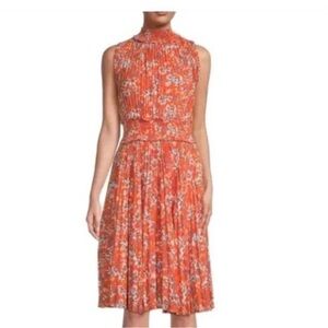 new nanette lepore Floral Sleeveless High-Neck Orange Midi Dress